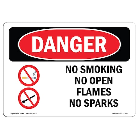 OSHA Danger, No Smoking No Open Flames No Sparks, 5in X 3.5in Decal